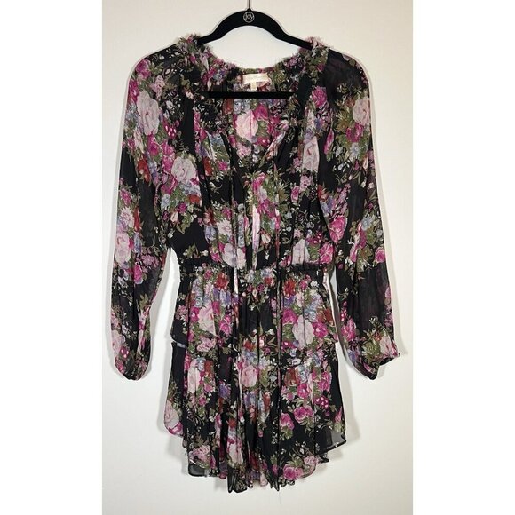 LoveShackFancy Dresses & Skirts - LoveShackFancy black floral ruffle mini dress XS chiffon coquette cottagecore